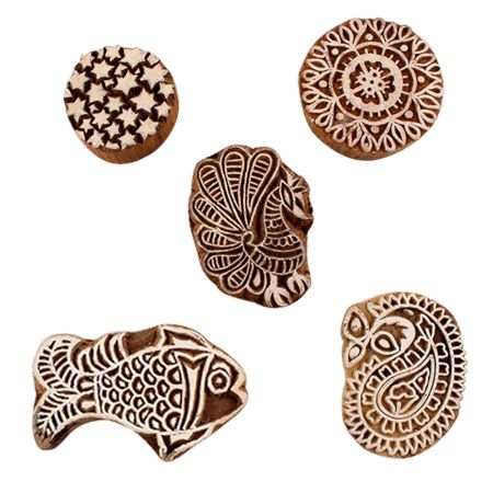 Set of 5 Piece New Mix Wooden Printing Blocks